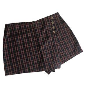 Aeropostale Blue Green Burnt Orange Plaid Asymmetrical Front Skort Women's Sz XL
